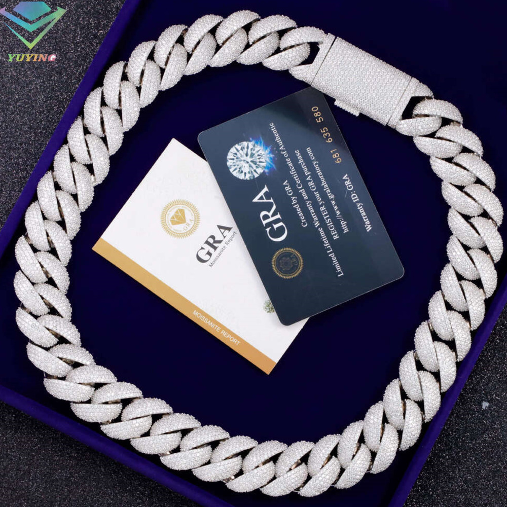 Luxury Iced Out Diamond Necklace 22mm Wide 18k Gold Plated Heavy Silver VVS Moissanite Cuban Link Chain for Mens Jewelry