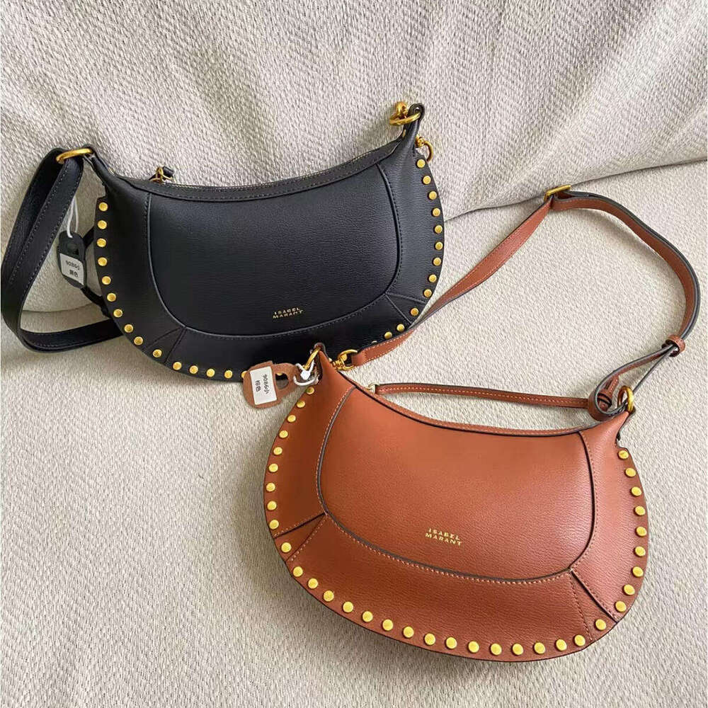 Luxury handbag Brown black Designer half Moon bag tote Womens rivet Loop Shoulder man Hobo Clutch suede Leather purse Bags phone Crescent Cross body belt bum sling Bag