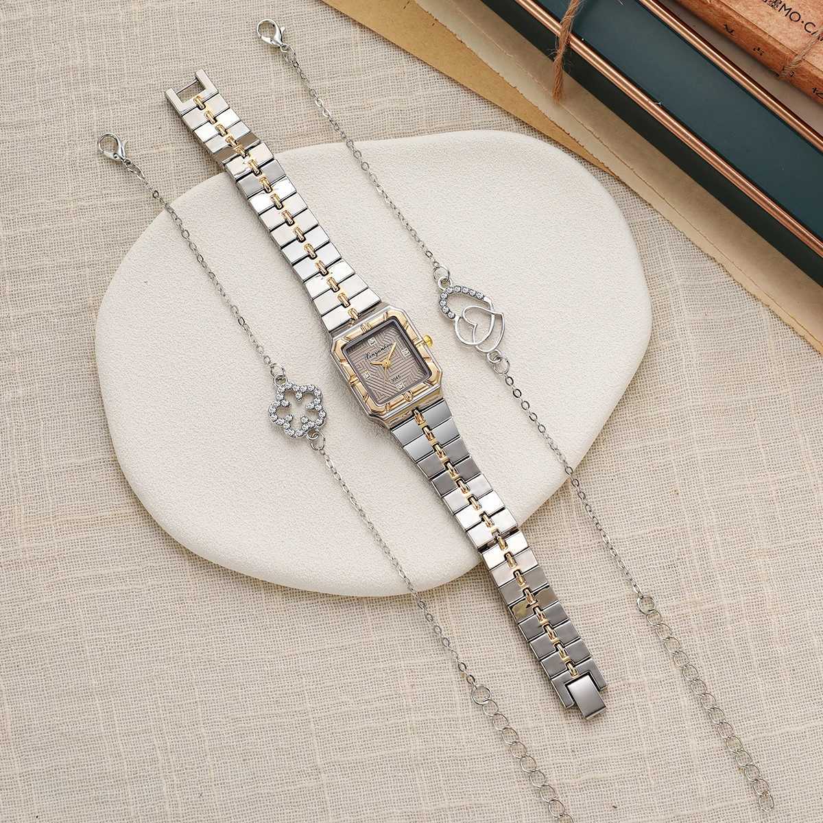 Light Luxury Square Ladies Quartz Three-Piece Set with - Fl-Diamond - Holiday Gift M251222