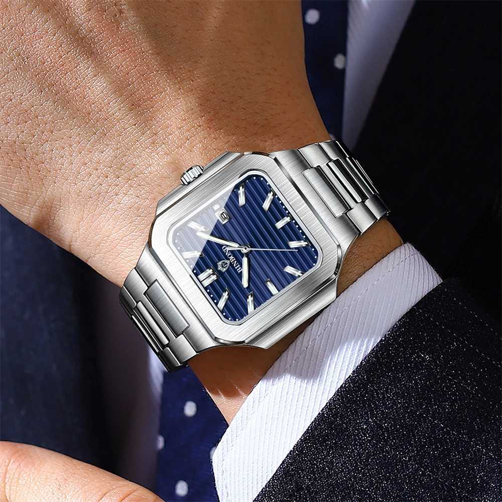 BINBOND Fashion Luxury Man Wrist Waterproof Luminous Stainl Steel Mens Quartz Square Sport es for Men Reloj M251222