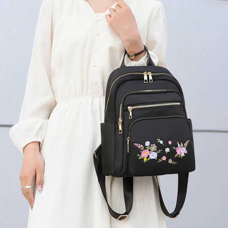 Womens fashion Oxford cloth double shoulder bag with embroidery and adjustable crossbody strapM251222