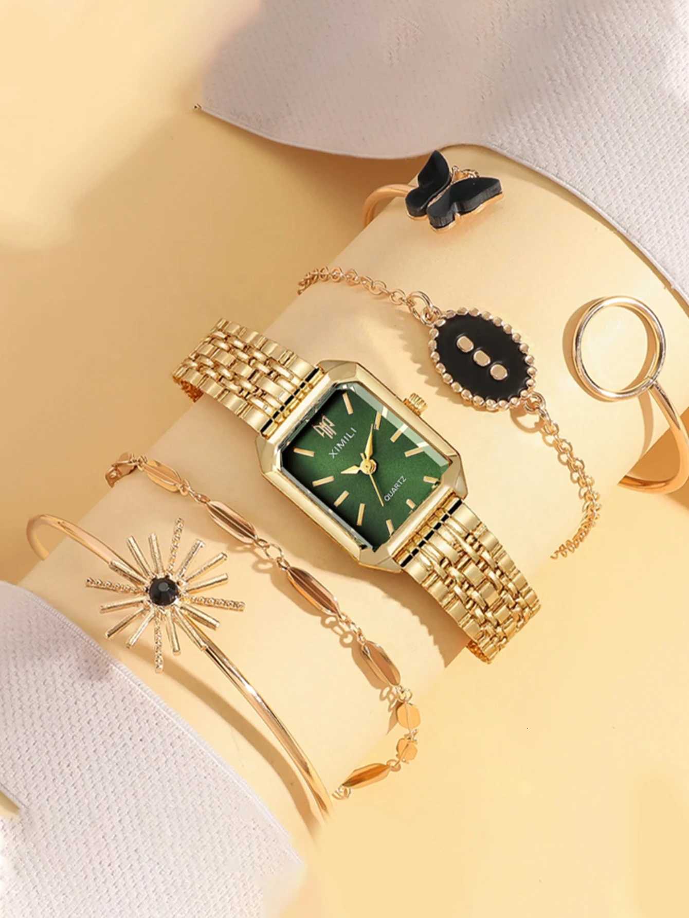 Fashion Entry Luxury Small Square No Number Dial Alloy Str Wen Quartz 5 Piece Set for Thanksgiving Christmas M251222