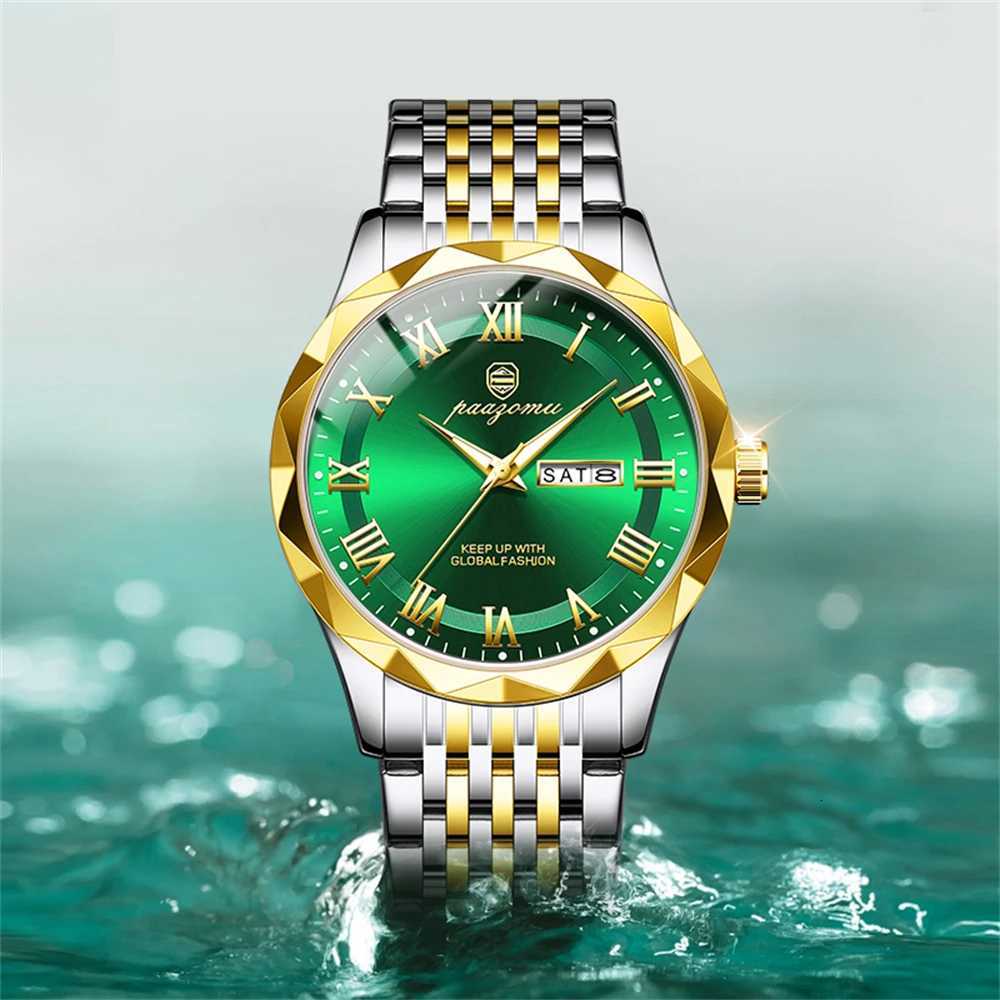 PAAZU Men High Quality Clock Waterproof Luminous Date Luxury Man Stainl Steel Quartz Mens es MBox M251222