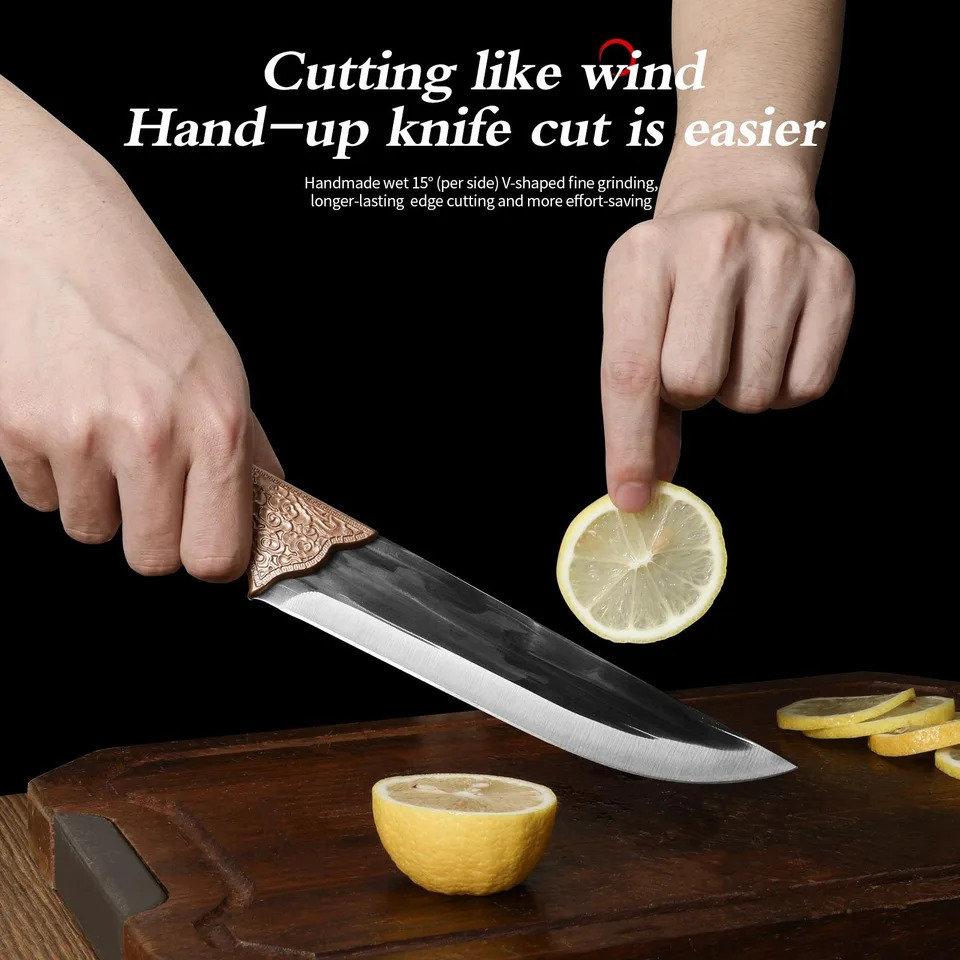 Large bone-removing knife with leather sheathbleeding knifebutcher knifehigh-hardness meat cleaverfixed-blade skinning knife 251218