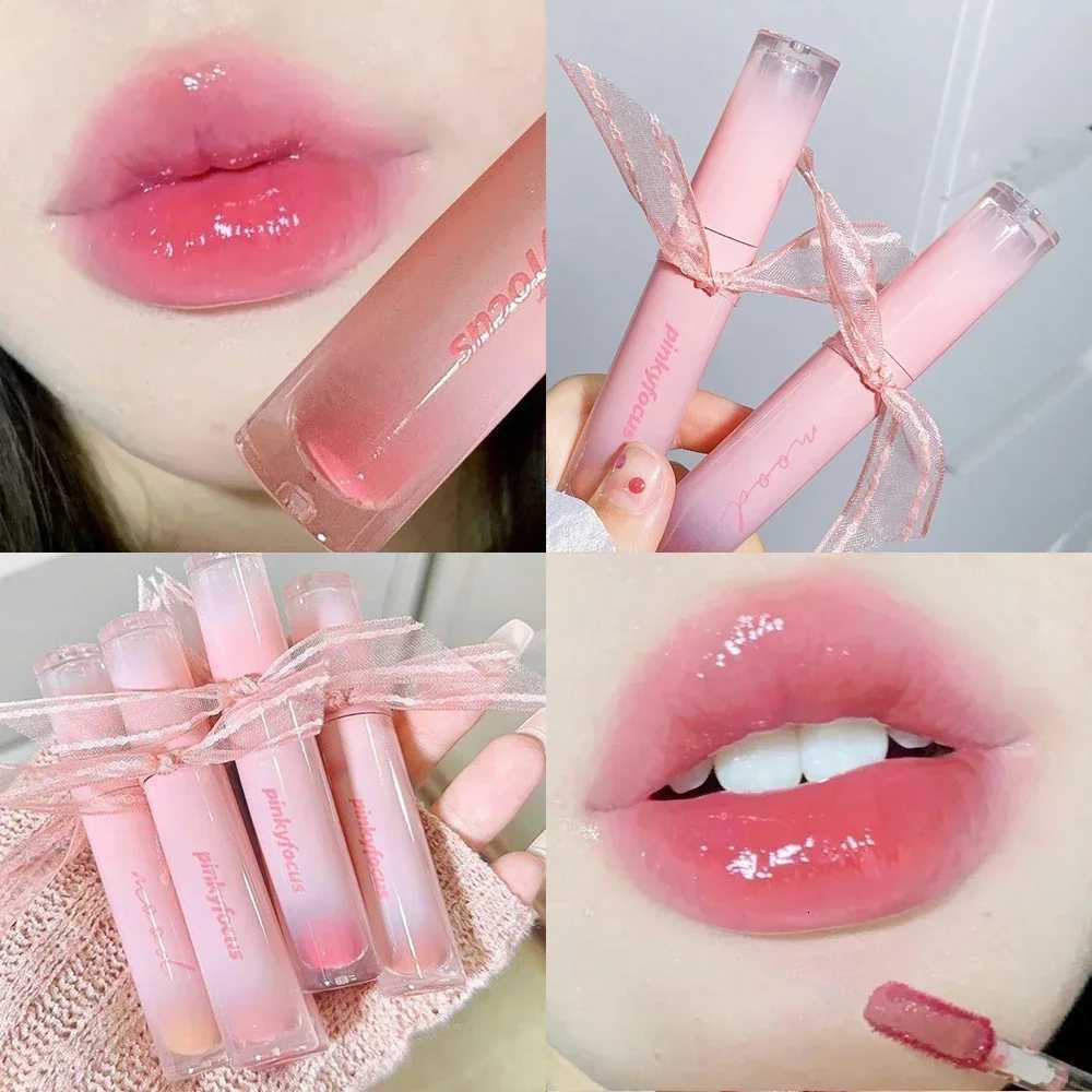 Bow Mirror Water Lip Gloss Waterproof Lasting Non-stick Cup Nude Red Translucent Jelly Lipstick Make-up for Women Korea CosmeticT251222