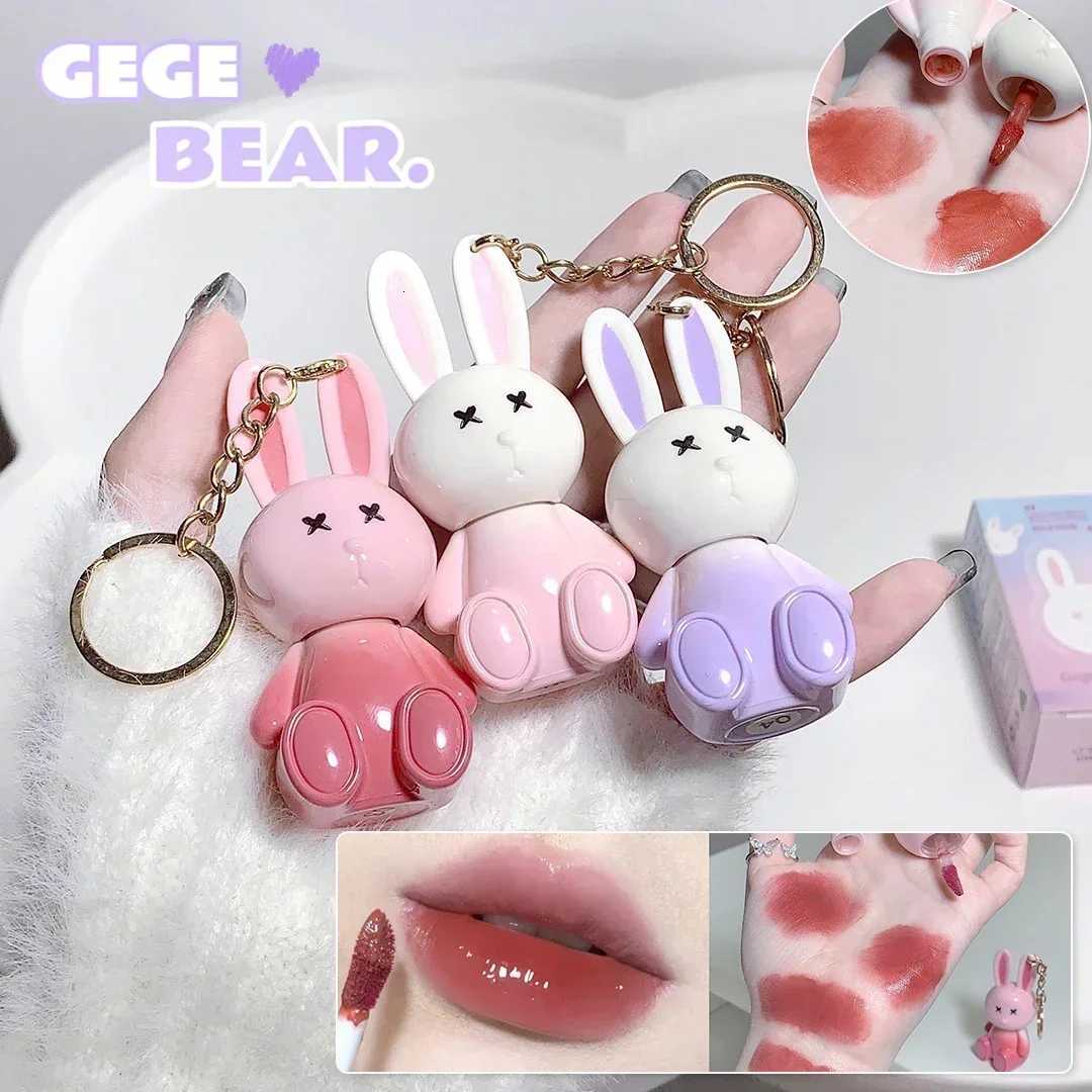 Cute Rabbit Mirror Lip Glaze Keychain Lipstick Waterproof Lip Gloss Long Lasting Non-stick Cup Women Lip Glaze Cosmetic 6 ColorsT251222
