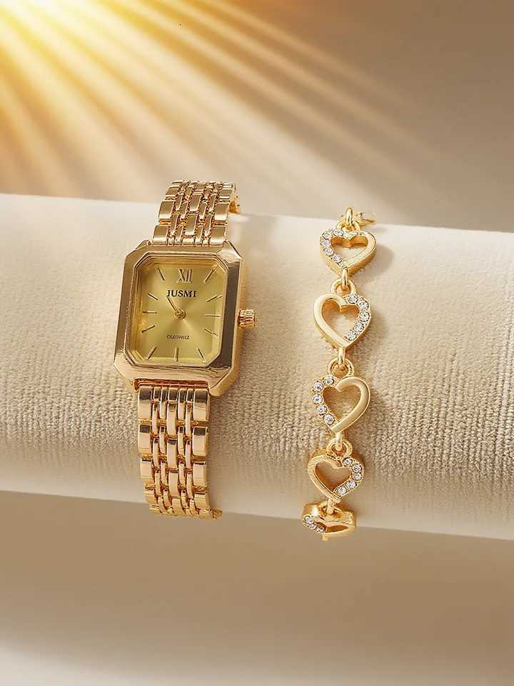 Fashionable simple square dial steel band wens quartz diamond set of 2 suitable for daily wear holiday M251222