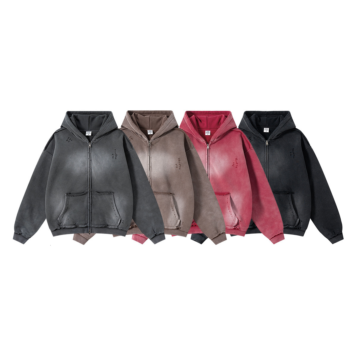 Street Style 2025 Autumn American Style Spray Paint Distressed Hoodie Sweatshirt Zipper Hooded Cardigan Jacket for Men