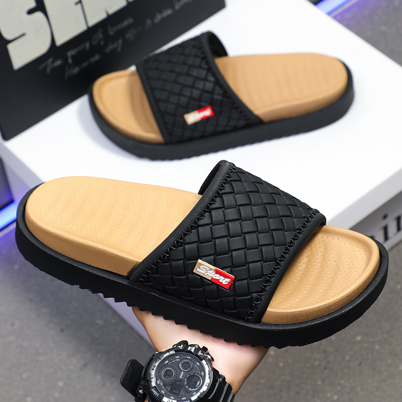 Free Shipping 2026 New Design Woven Men Slippers Home Outdoor Lightweight Slip Resistant Durable Beach Cool Sandals Khaki Grey Blue
