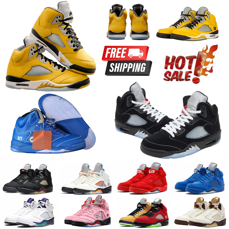 designer Mens 5s Basketball Shoes Black Cat Olive Navy Aqua UNC Lucky Geen Race Blue Raging Bull Fie Red Suede Sail 36-47