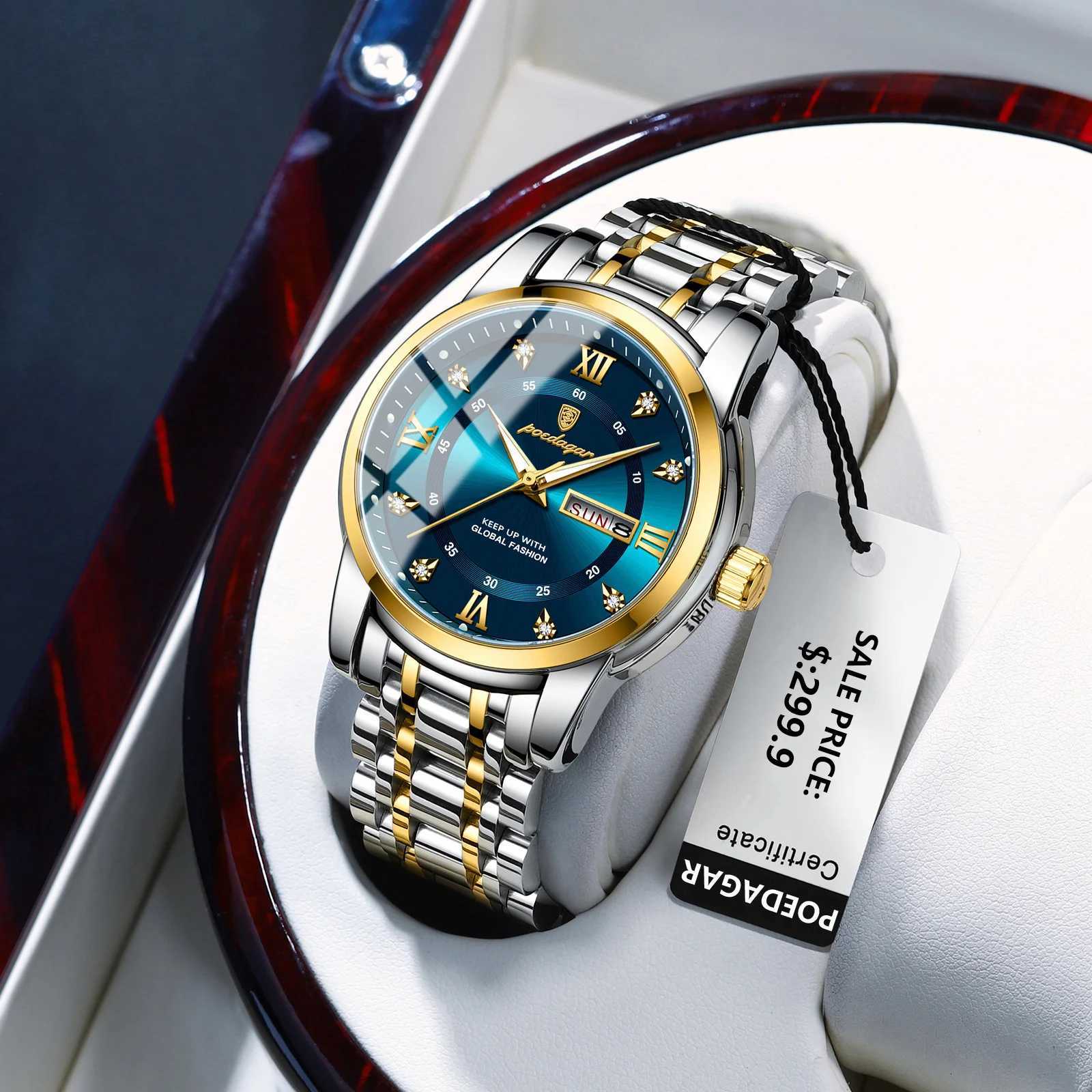 POEDAGAR Luxury for Man Elegant Date Week Waterproof Luminous Men Quartz Stainl Steel Sports Mens es reloj M251222