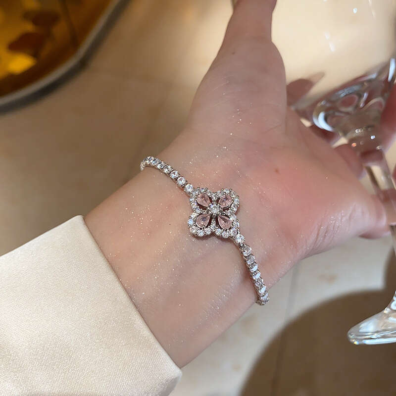 Korean Style Light Luxury Water Drop Flower Bracelet for Women, Adjustable Zircon Inlaid High-End Fashion Temperament Jewelry for Party & Date