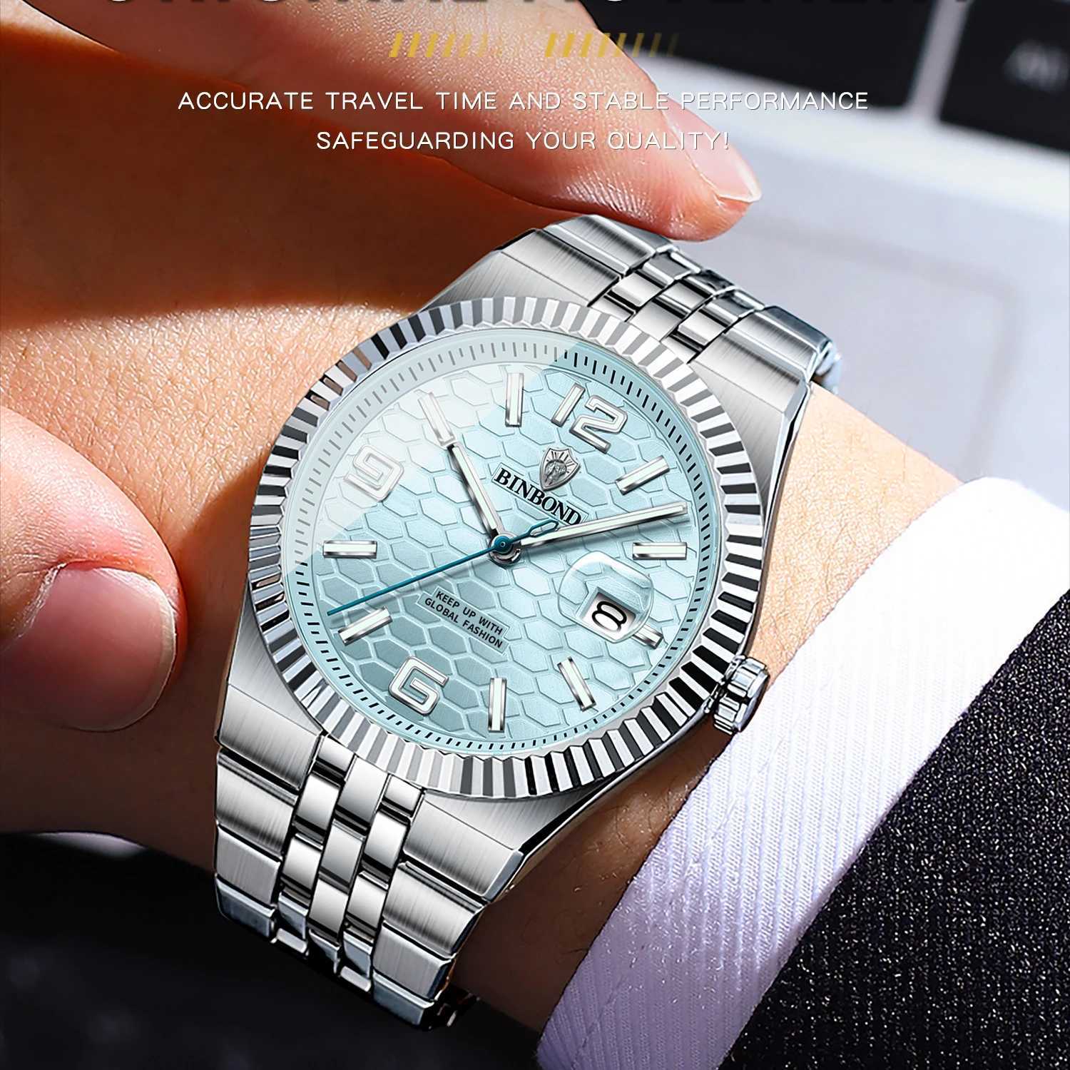 BINBOND Military Man Wrist Quartz Week Date For Men Waterproof Luminous Stainl Steel Mens es Reloj M251222