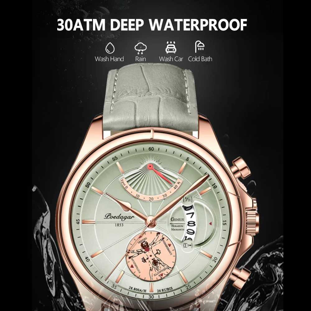 POEDAGAR Sports Casual Man Date Waterproof Luminous Leather Chronogrh Mens Busin Luxury Quartz es For Men M251222