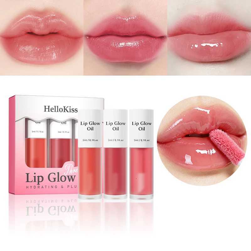 3pcs Jelly Lip Oil Set Hydrating Shimmering Gloss Waterproof Long-Lasting Easy Application Unisex Multi-Shade ComboT251222