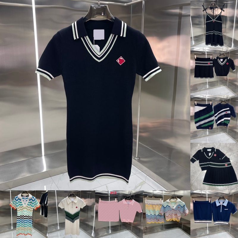 Summer Knitted Skirt Dresses Women Designer Contrast Color Knit Dress Street Style Sweater Tees Mini Skirts Outfits Brithday Resort Holidays Knitwear