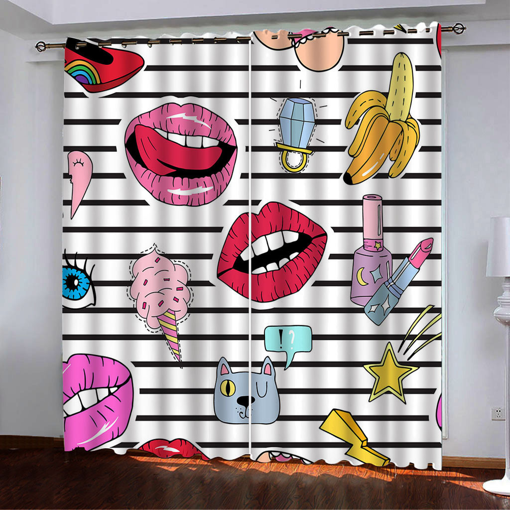YL-38018 High-Density Blackout Curtain Red Lips Series 2, Digital Printed, Custom Patterns and Sizes Available