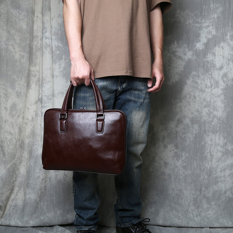 ZRCX Genuine Leather Vintage Man Handbag Briefcase Men Shoulder Bags Coffe Business Fashion 14 Inch Laptop Bag