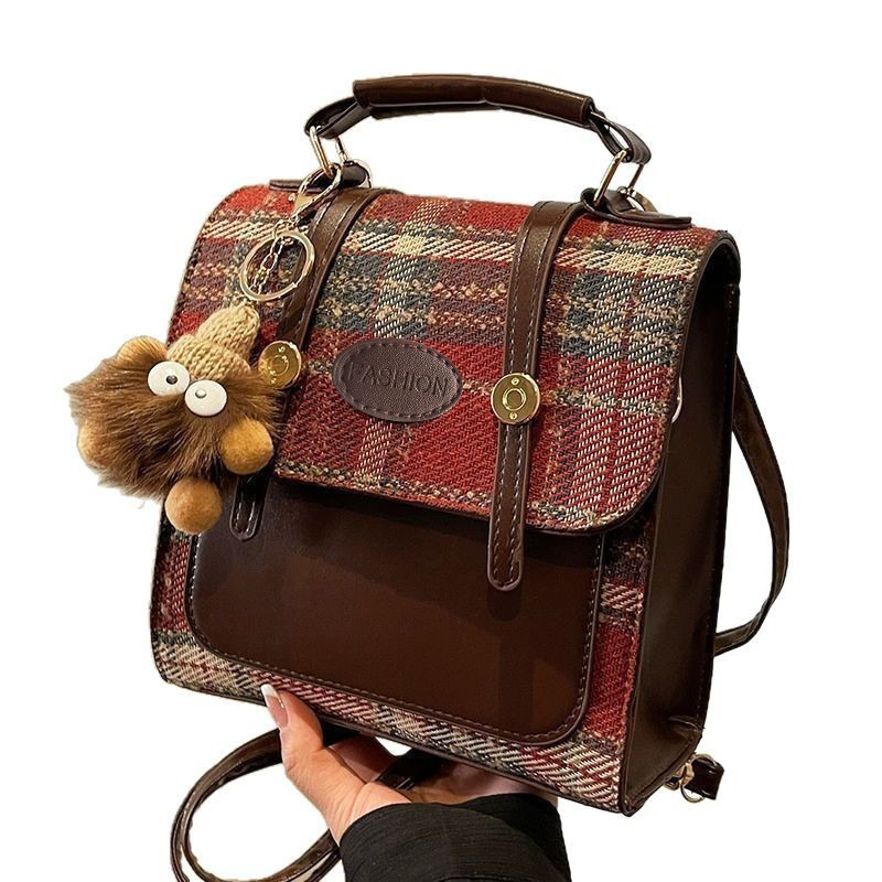 Womens College Style Backpack Niche Backpack 2025 New Simple Plaid School Bag Commuting British Style Womens Bag
