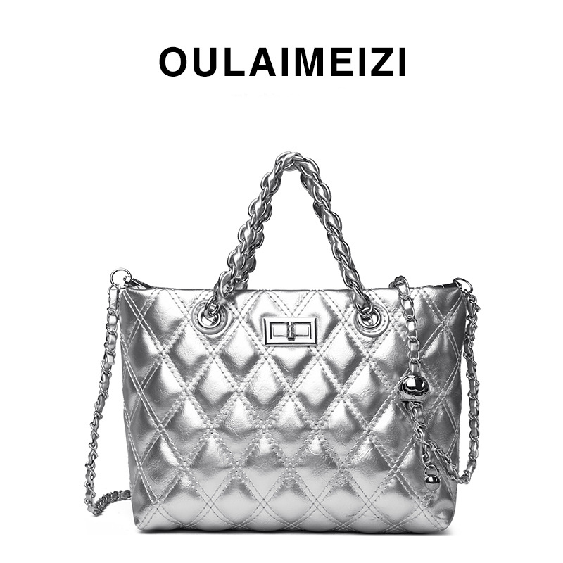 OULAIMEIZI designer bag 2025 large capacity diamond grid chain bag feminine casual commuting diagonal cross bag