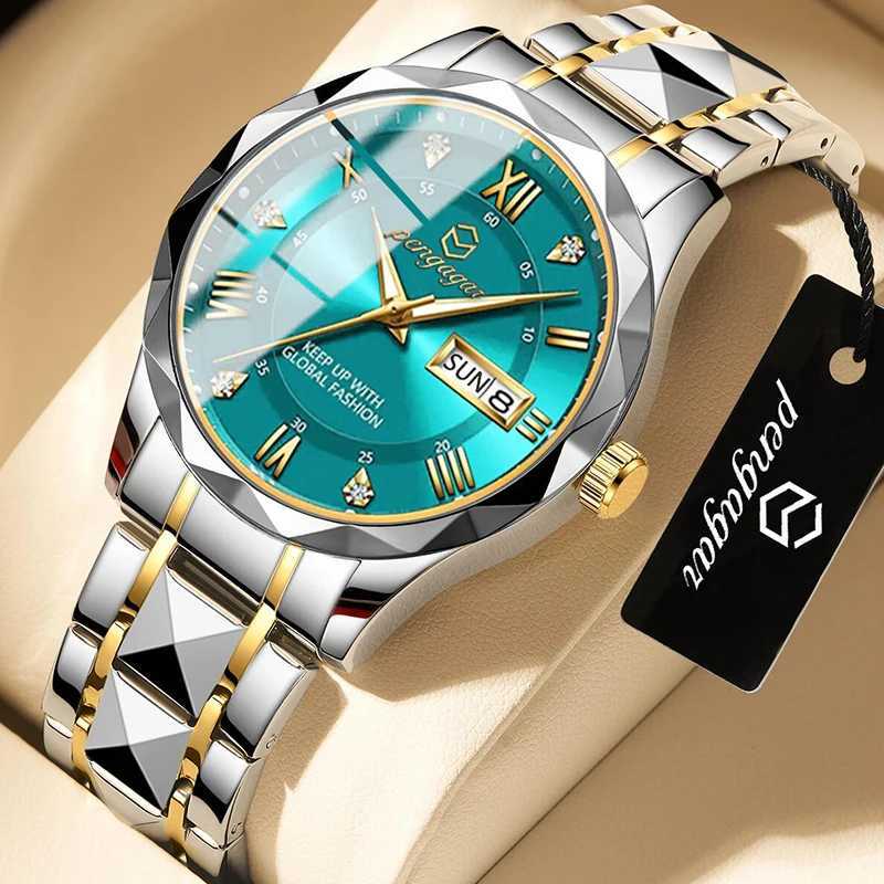 Factory Wholes New Fashion Men Clock Waterproof Luminous Week Date Sports Man Wrist Stainl Steel Quartz es Reloj M251222