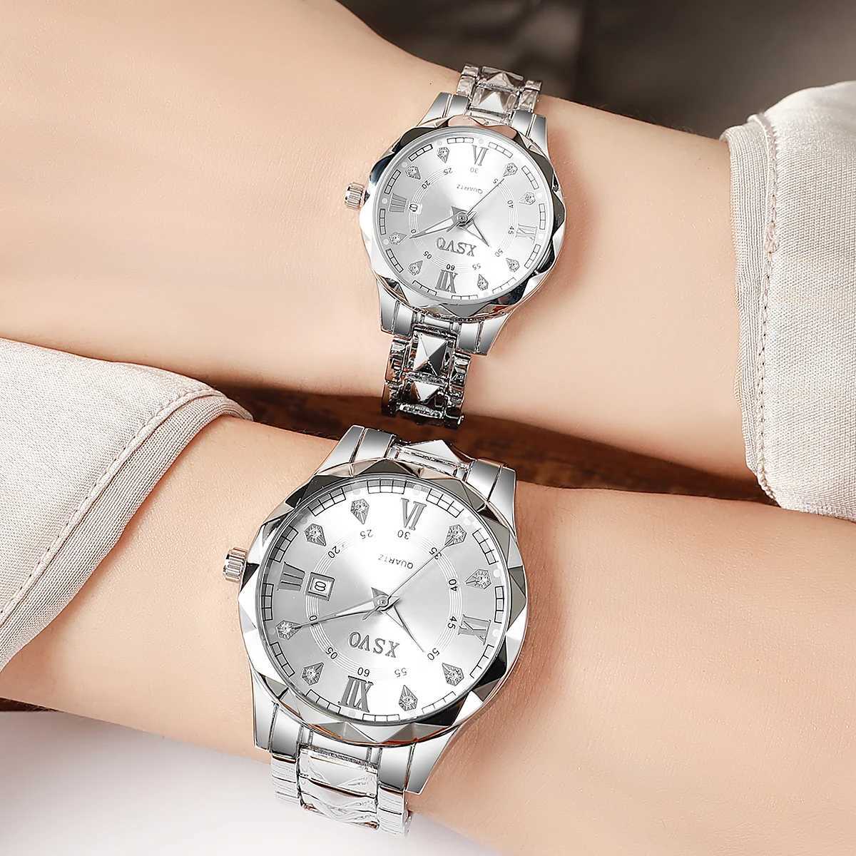 Quartz with Silver Diamond-Inlaid Steel Str Cndar Fashionable Light Luxury Wrist for Men and Wen M251222