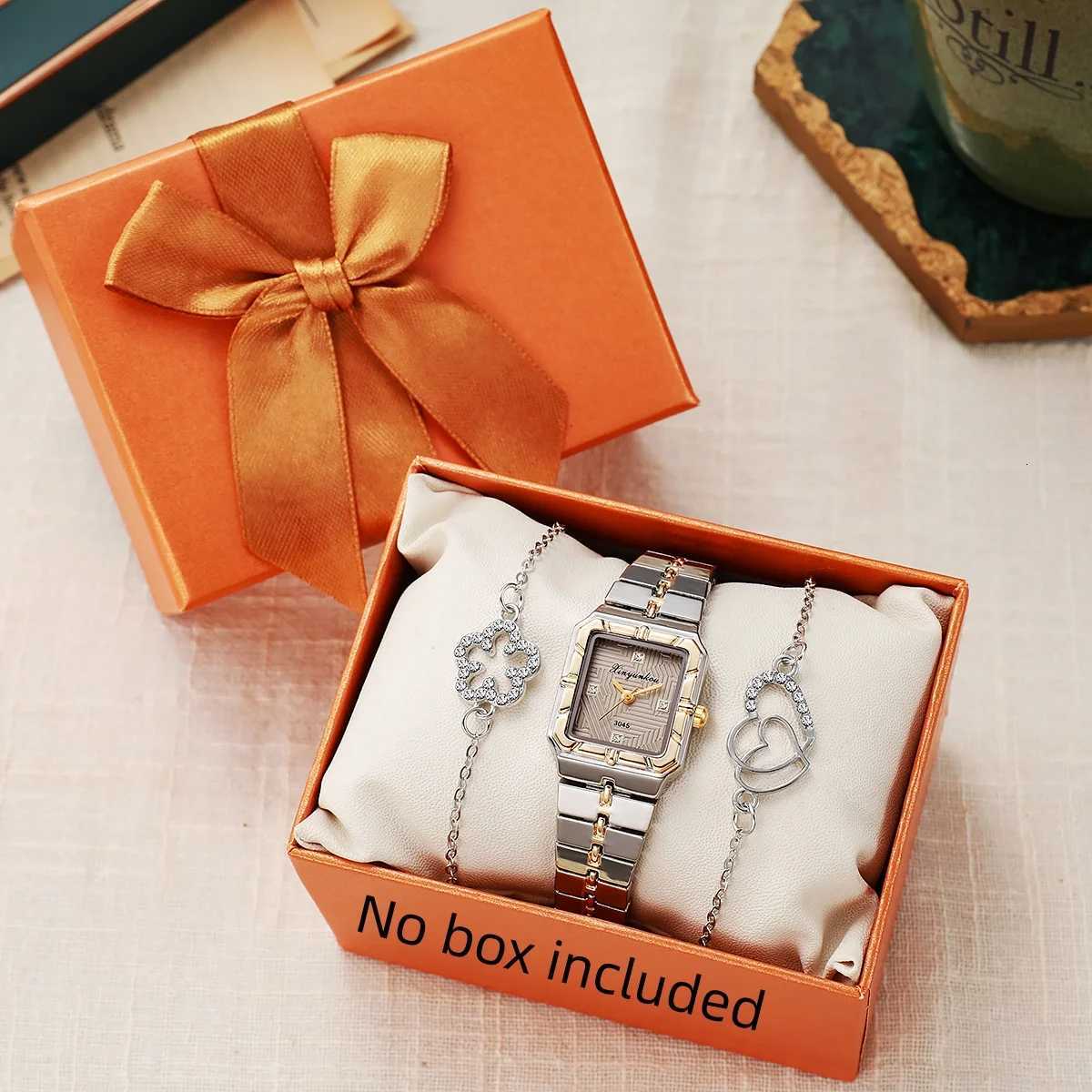 Light Luxury Square Ladies Quartz Three-Piece Set with - Fl-Diamond - Holiday Gift M251222