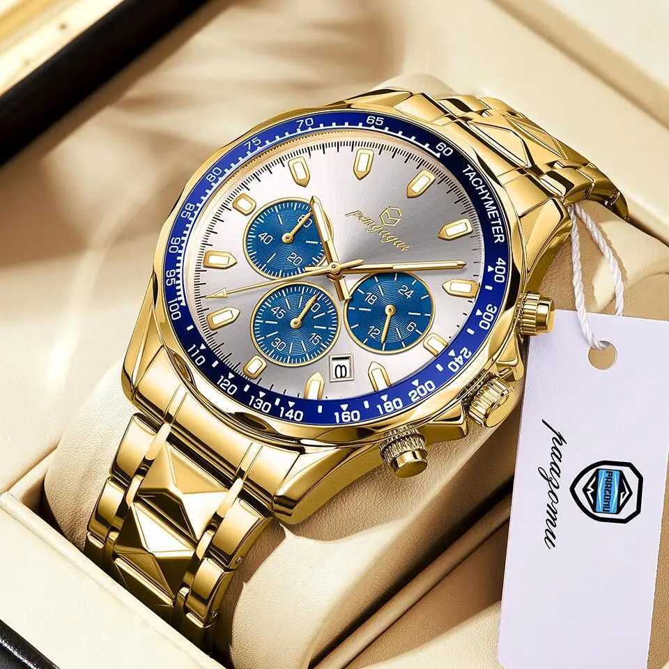 POEDAGAR Luxury Gold es Men Busin Waterproof Luminous Fashion Stainl Steel Date Week Band Ms Quartz Reloj M251222