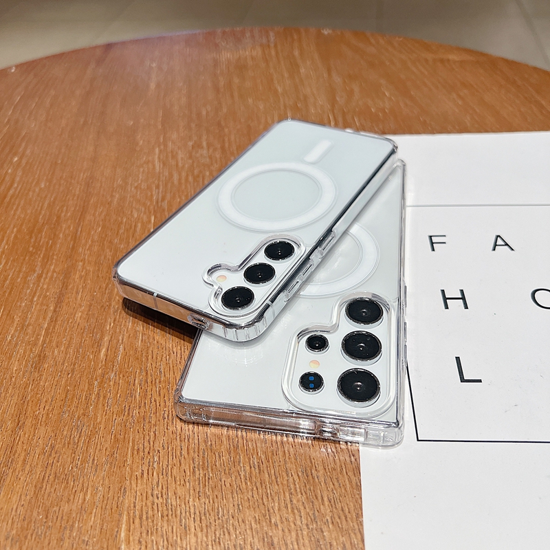 S26 Edge Magnetic Wireless Charging Shockproof Case For Samsung S25 FE S24 Ultra S23 Plus S22 A07 A17 A26 A36 A56 A55 A15 A16 Transparent Hard PC Acry