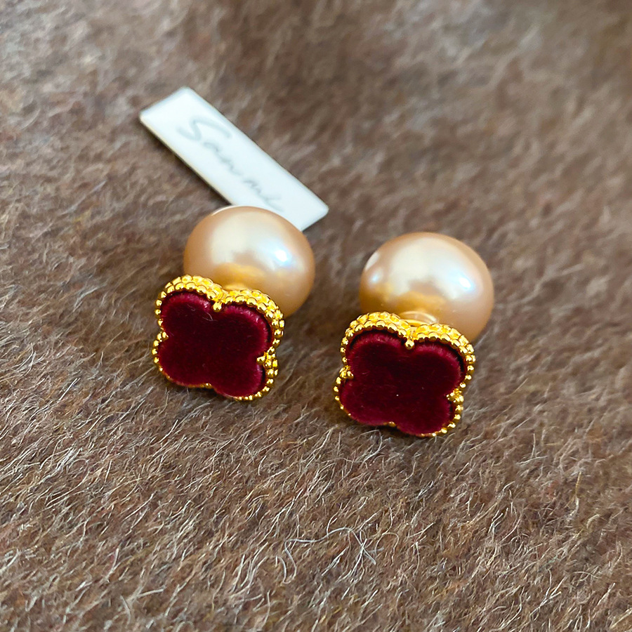Silver Needle Flocked Flower Pearl Simple Fashion Retro Elegant Niche Light Luxury High-end Feel Earrings for Women - view 8