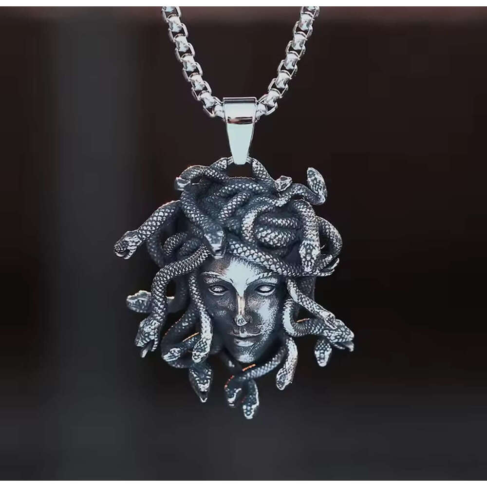 New Retro Goddess Medusa Statue Mythical Pendant European And American Gothic Exaggerated Ancient Greek Snake Necklace