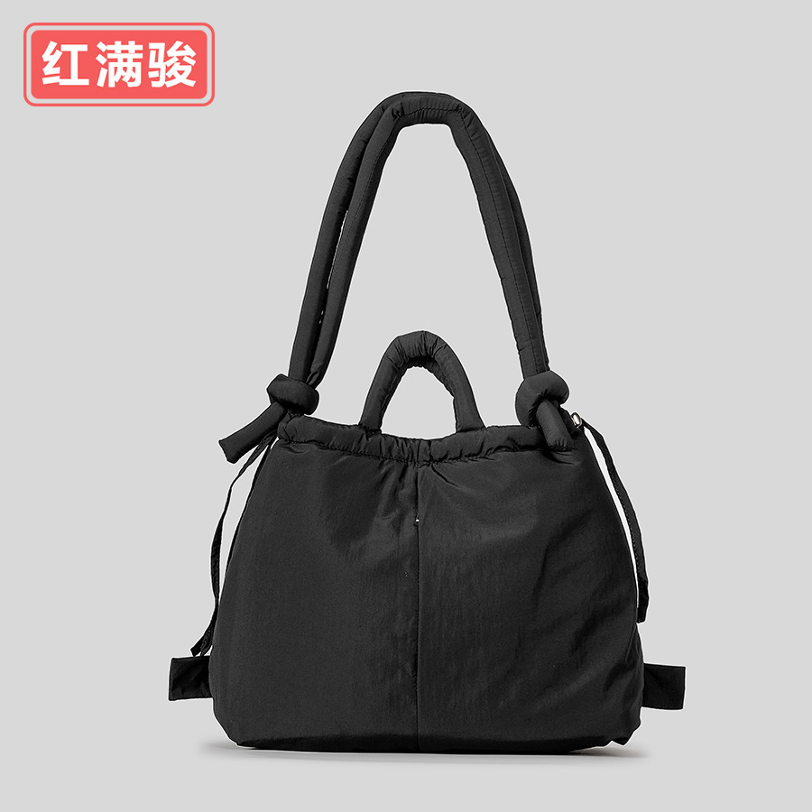 nylon fabric drawstring backpack for women with large capacity and lightweight dualpurpose single shoulder bag soft cotton clip handbag 241203