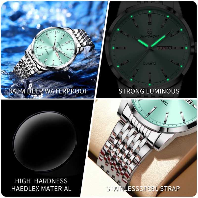 PENGAGAR Luxury Men Date Week Waterproof Luminous Stainl Steel For Man Casual Quartz Mens es M SportBo M251222