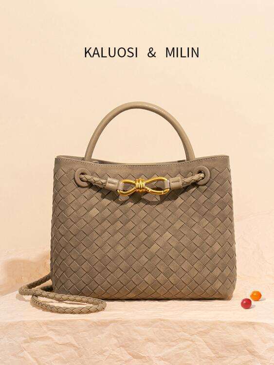 MKF F Embroidered Shoulder Bag for Women, Fashionable Tote Handbag, Casual Designer Style, New 2025 Collection (Pink/Grey)