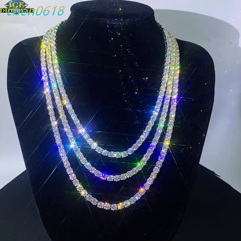 Fine Jewelry 925 Silver Iced Tennis Chain 5mm Gold Plated VVS Moissanite Necklace with D Color GRA Certification