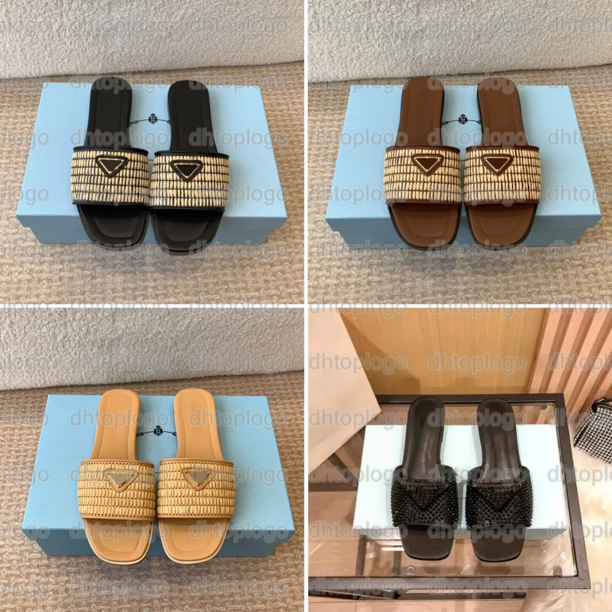 top quality Slippers luxury Designer Casual shoe sandals women men triangle Sliders fashion sandal Raffias Straw weave platform shoes Slide beach pool flat Slipper