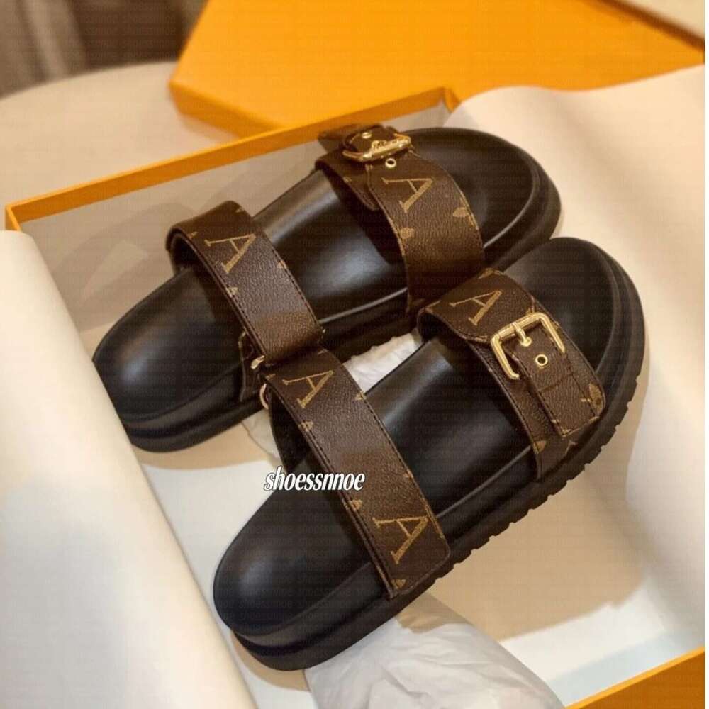 Bom Dia Genuine Leather sandal Mule Slipper Shoe summer beach gladiator Mules hasp New womans Flat sandles Heels Slide luxury Designer Sliders sandale size 35-45 61