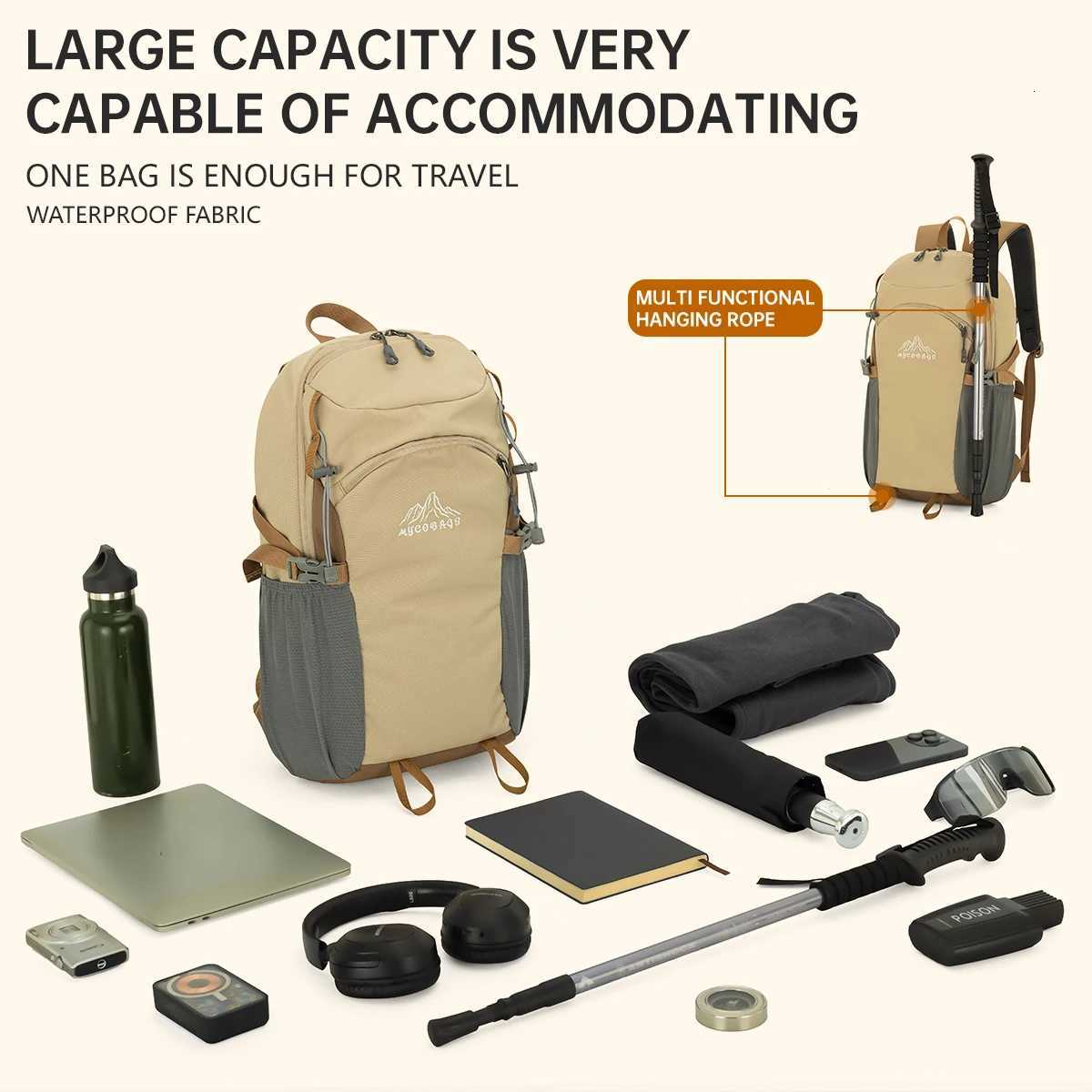 Mountaineering Bag Outdoor Large-Capacity Water-Repellent Backpack Quick-Drying Short-Distance Travel Hiking Backpack Sports TraM251222