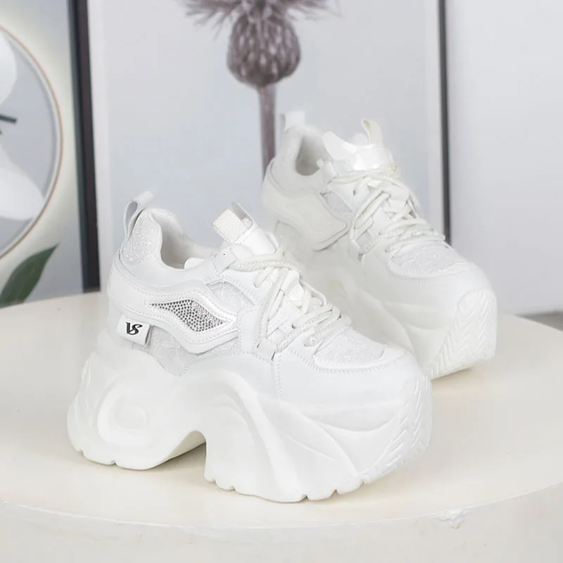 Women Casual Platform Sneakers 12CM High Heels Winter Sports Leather Shoes Bling Trainers Chunky Boots Zapatillas Mujer 251218