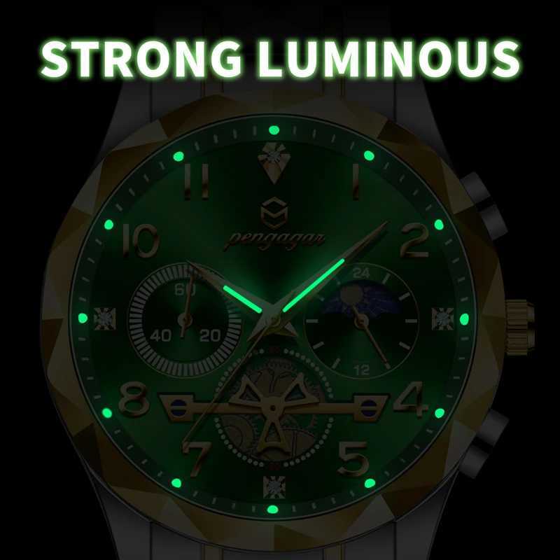 PENGAGAR Luxury Man Wrist Chronogrh Waterproof Luminous Men Stainl Steel High Quality Sport Mens Quartz es M251222