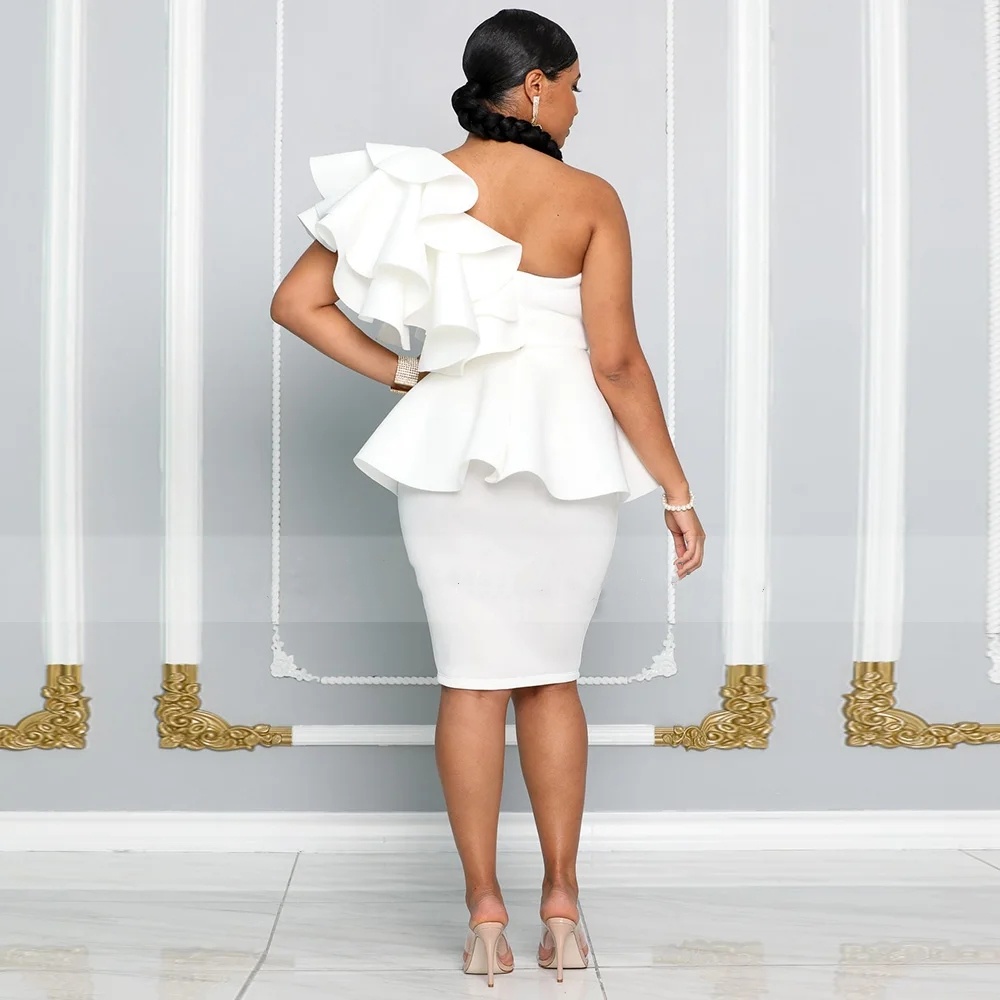 Robes De Mariage Satin Short Wedding Dresses One Shoulder Simple Ruffles Floral Vestidos Novia Bridal Gowns Customized Vestido De Novia