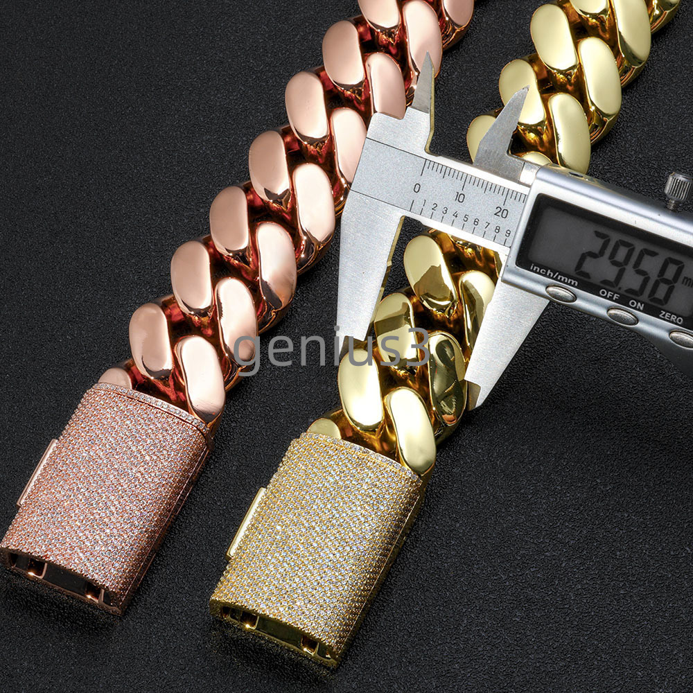 Hip Hop Jewelry 30/40mm Chunky Miami Cuban Link Chain VVS Moissanite Clasp Rose Gold Plated Brass Chain Necklace in Stock