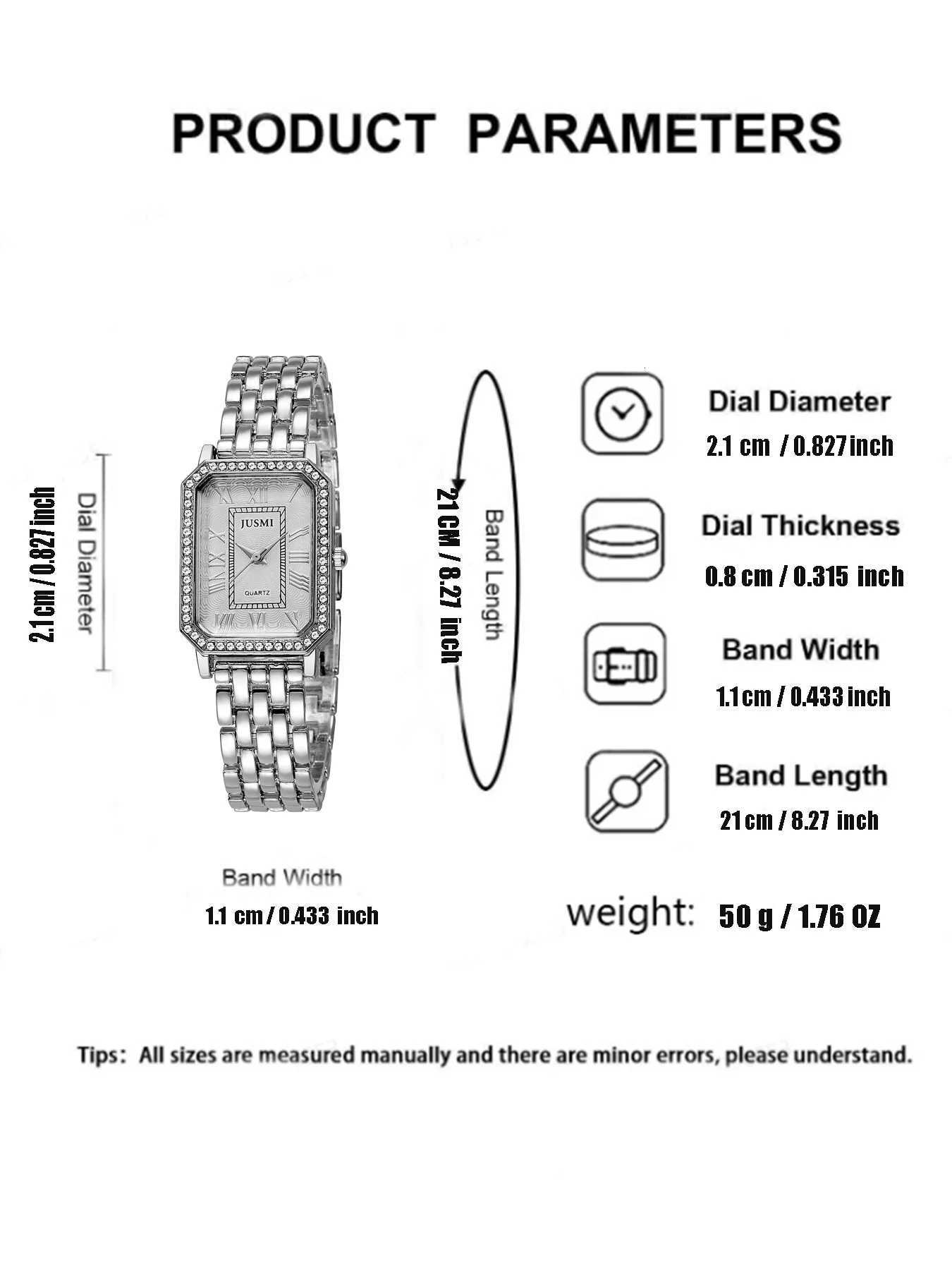 Simple and Fashionable Diamond Square Dial Ran Numerals Steel Str Wens Quartz Set Two-Piece Set for Holiday Gifts M251222