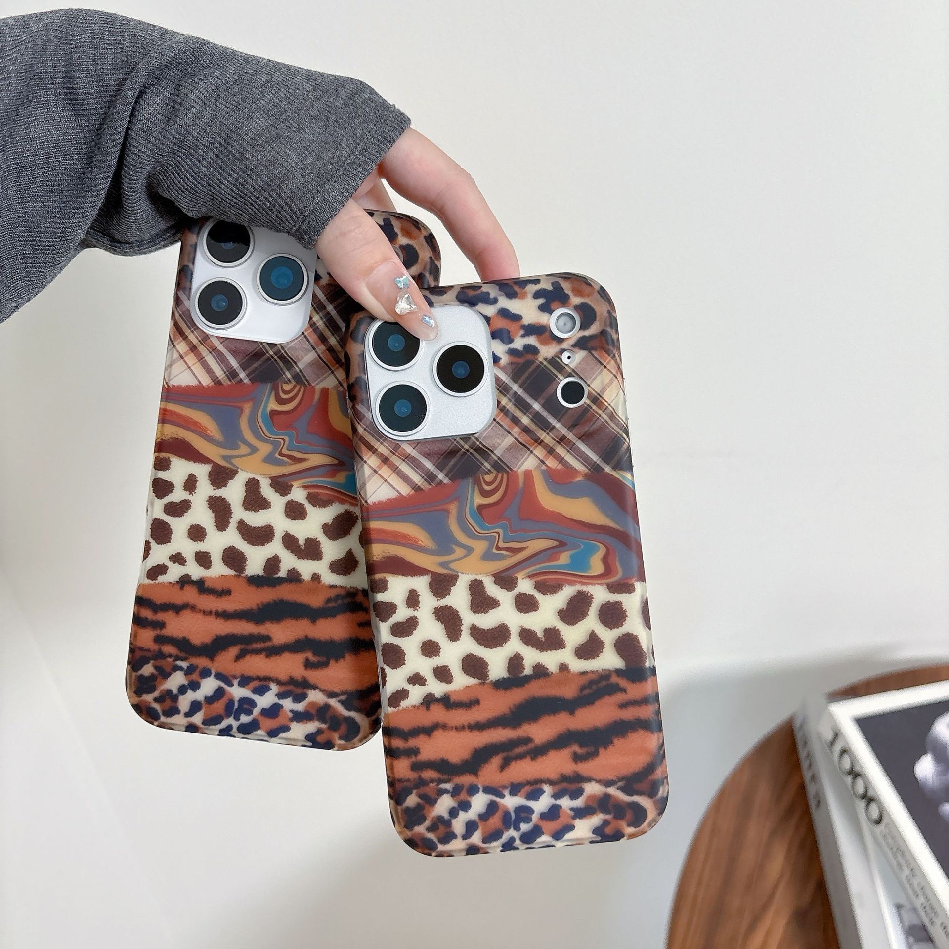 Spliced Leopard Print Case for iPhone 16/17, 15 Pro Max, Winter 17 Pro, Couple 14, New 16