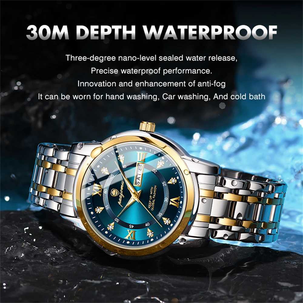 PAAZU Luxury Round Man Quartz Waterproof Luminous Date Mens High Quality Stainl Steel Busin Men es M251222