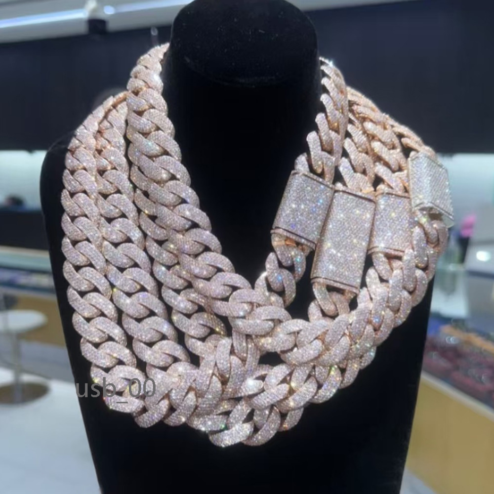 Luxury Iced Out Diamond Necklace 22mm Wide 18k Gold Plated Heavy Silver VVS Moissanite Cuban Link Chain for Mens Jewelry