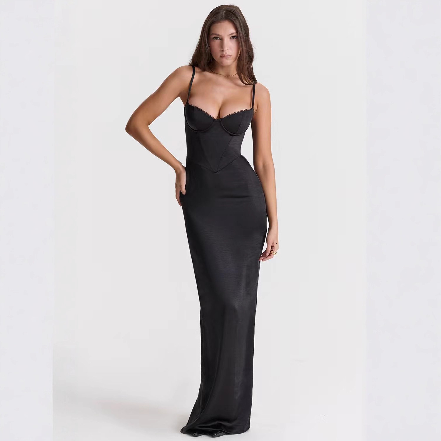 Wefads Women Midi Dress Elegant Simple Solid Sleeveless V Neck Suspender Nipped Waist Slim Backless Slit Evening Red Dresses 250228