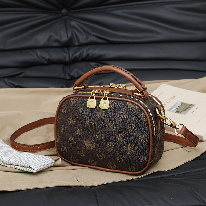 LUYIWEINASI High-end fashion portable small round bag women's 2025 new retro large-capacity double-layer shoulder bag oblique span bag women