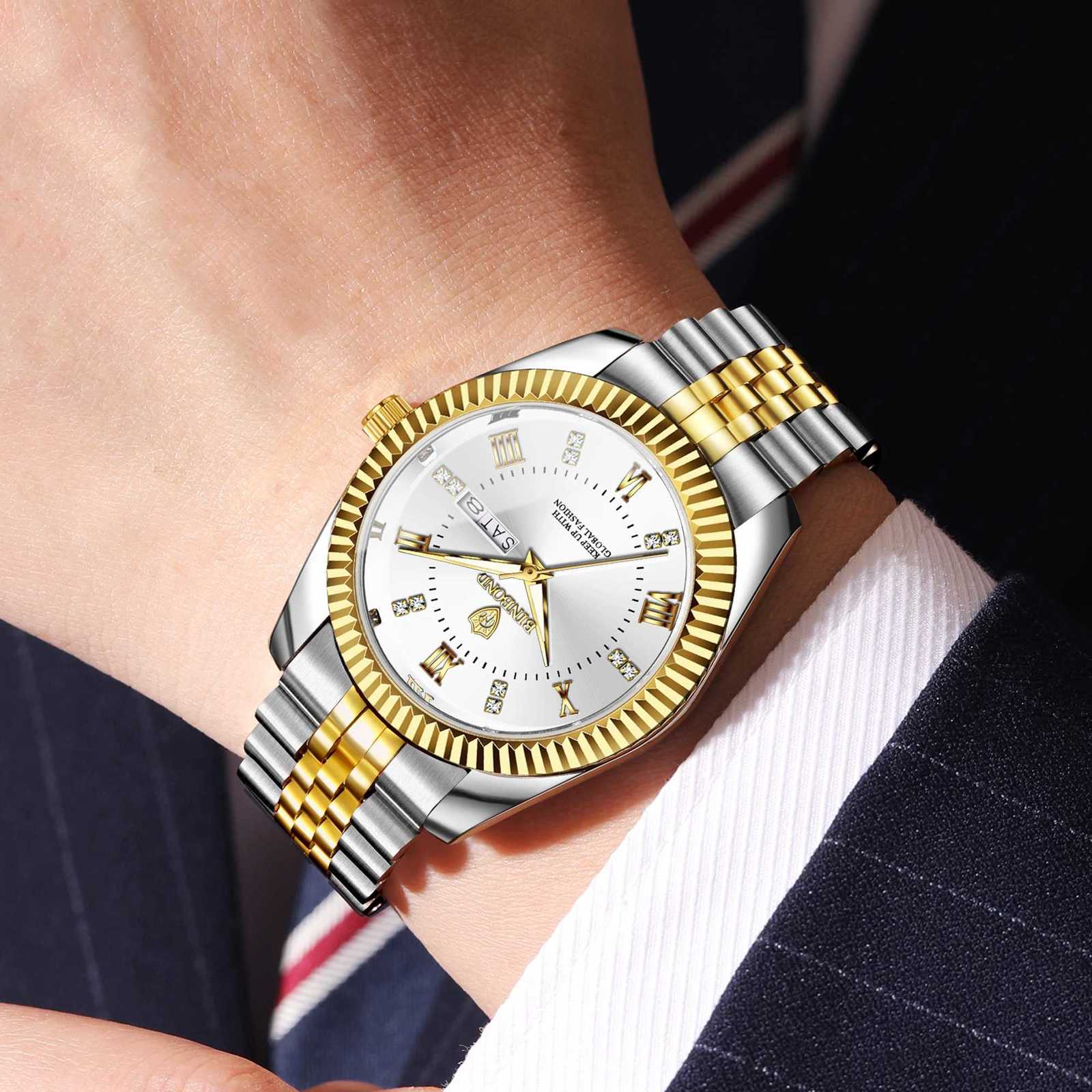 BINBOND Brand Mens Busin Sports Quartz Classic Waterproof Luminous Cndar Creative Clock M Personali Wrist M251222