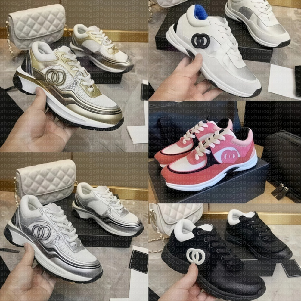 Designer Silver Gold Sneakers Runner Shoes Leather Sport Runner Lace Up Running Shoes Shoe Calfskin Nylon Reflective New Fabric Suede Effect Sneakers Size 34-45 01